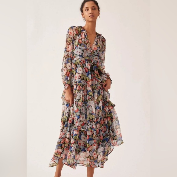 Anthropologie The Marais Printed Chiffon Maxi Dress size Large. - Picture 3 of 10
